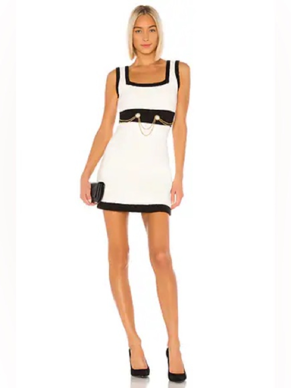 Ronny Kobo Anamaree Knit Pearl Chain Dress - Ivory/Black - Size S - NWT